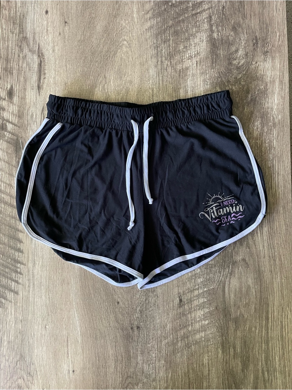 Black Women's Athletic Drawstring Shorts with White Trim